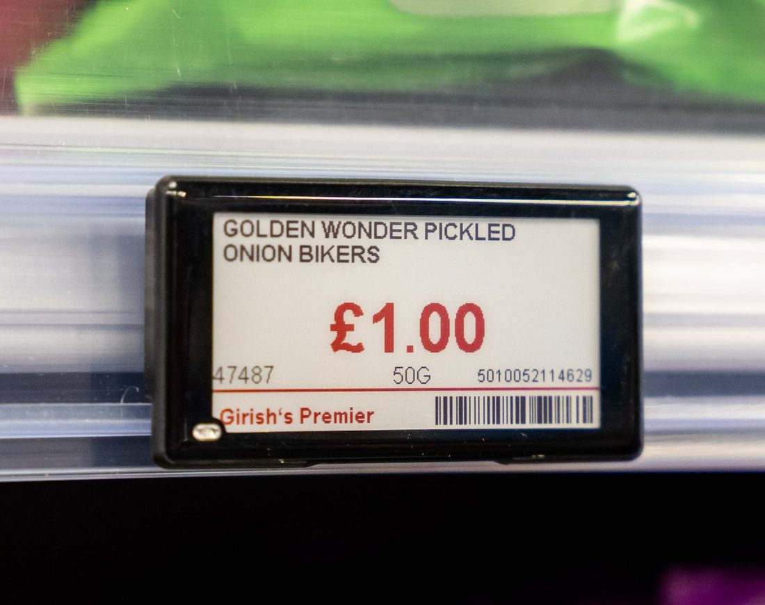 Electronic shelf label on a store shelf